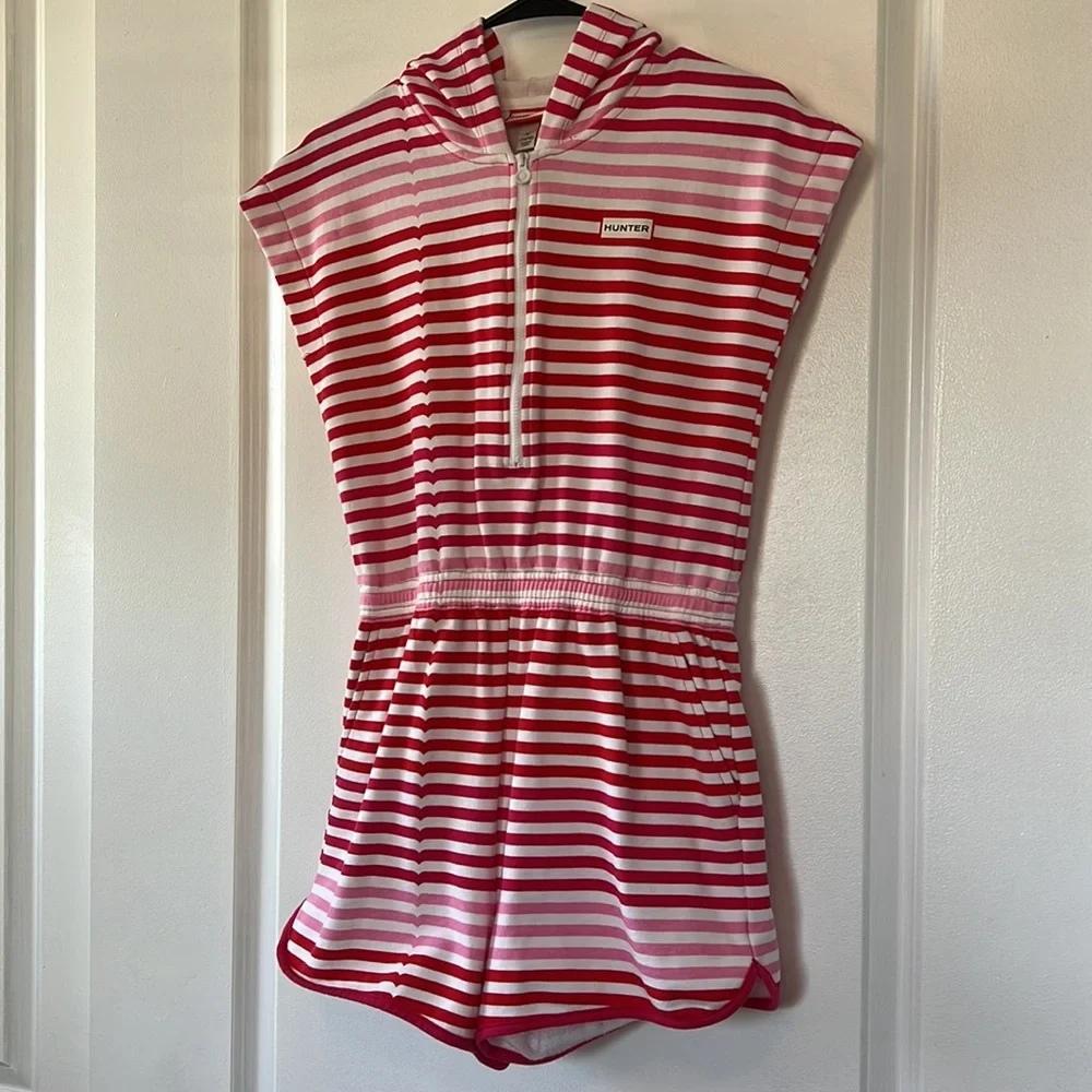 Hunter x Target adorable zip hooded striped romper 14/16 red pink beach day - Picture 3 of 6